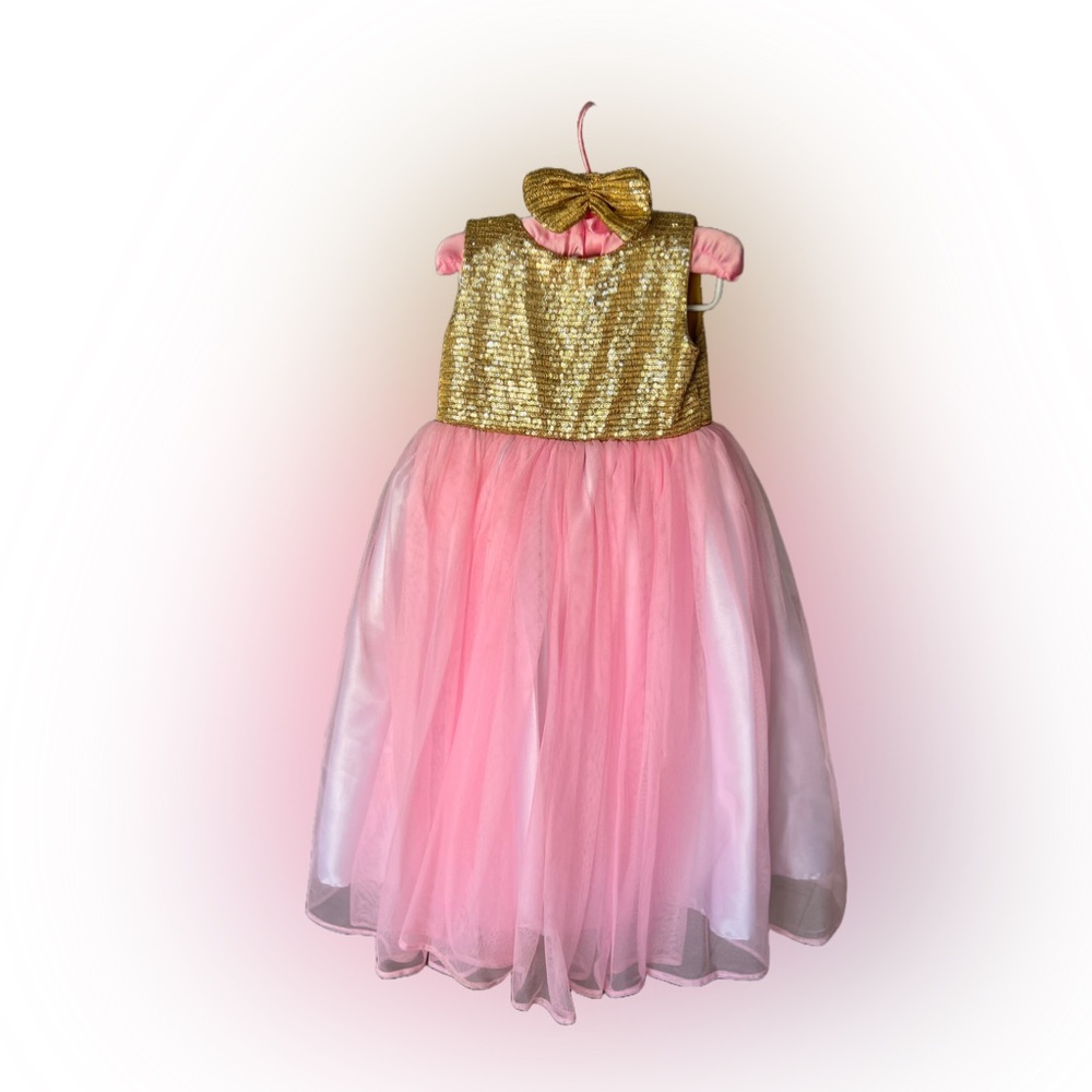 Custom made baby girl maxi gown in sparkly gold & pink size approx 18-24 months